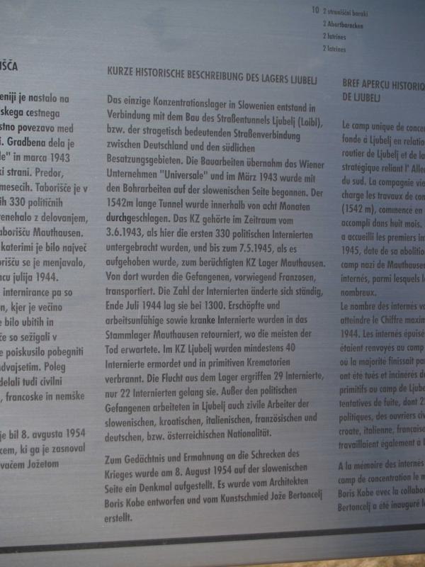 KZ Loibl - Erinnerungstafel-Text