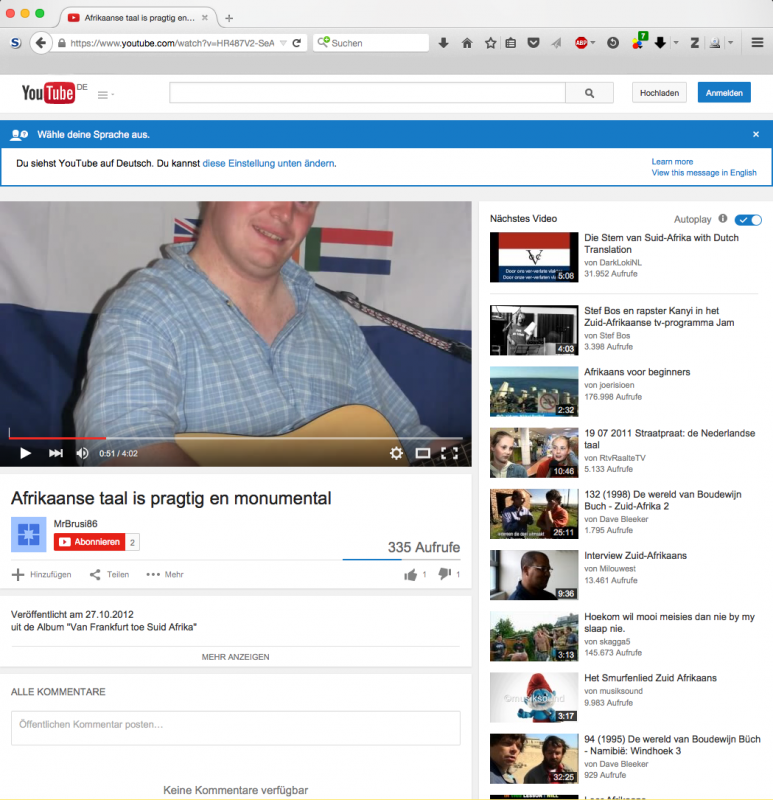 Seine Liebe zum Apartheidsregime Südafrikas drückt er in diesem Video aus. Sein selbsterstelltes Album „Van Frankfurt toe Suid Afrika“ erschien 2012. Im Video ist Brusak vor der alten Fahne Südafrikas zu sehen... (Quelle: youtube.com) Seine Liebe zum Apartheidsregime Südafrikas drückt er in diesem Video aus. Sein selbsterstelltes Album „Van Frankfurt toe Suid Afrika“ erschien 2012. Im Video ist Brusak vor der alten Fahne Südafrikas zu sehen... (Quelle: youtube.com)