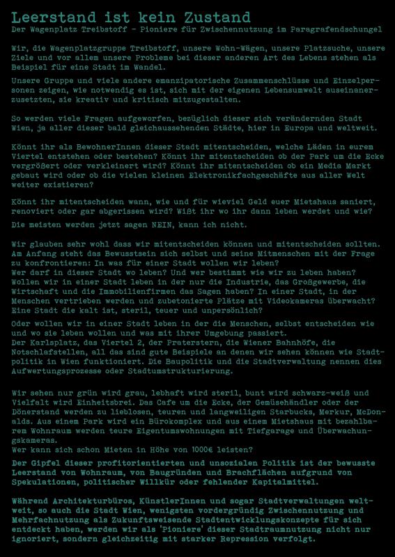 Flyer für Zwischennutzung gegen Gentrifizierung