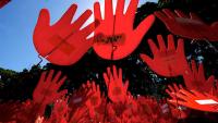A sea of hands planted in Sydney's Hyde Park by school children. Each hand symbolises goodwill and friendship between Aboriginal and white people.