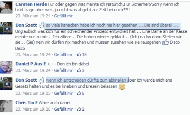 … zu Gewaltphantasien. Es wird kein Blatt vor den Mund genommen. (screenshot: facebook)