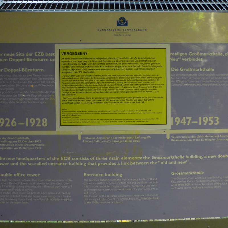 Plakat zum Geschichte des Ortes der EZB im Nationalsozialismus